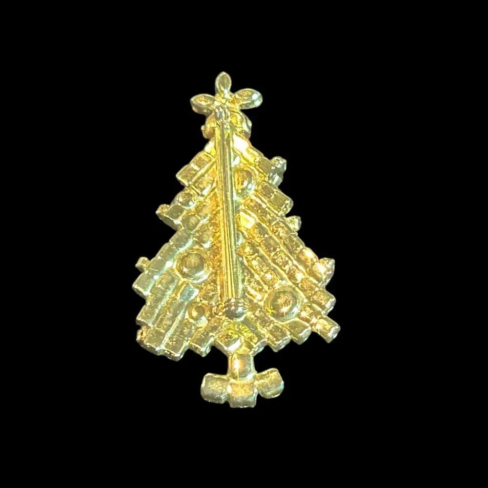Vintage Christmas Tree Pin Brooch Rhinestone Swag